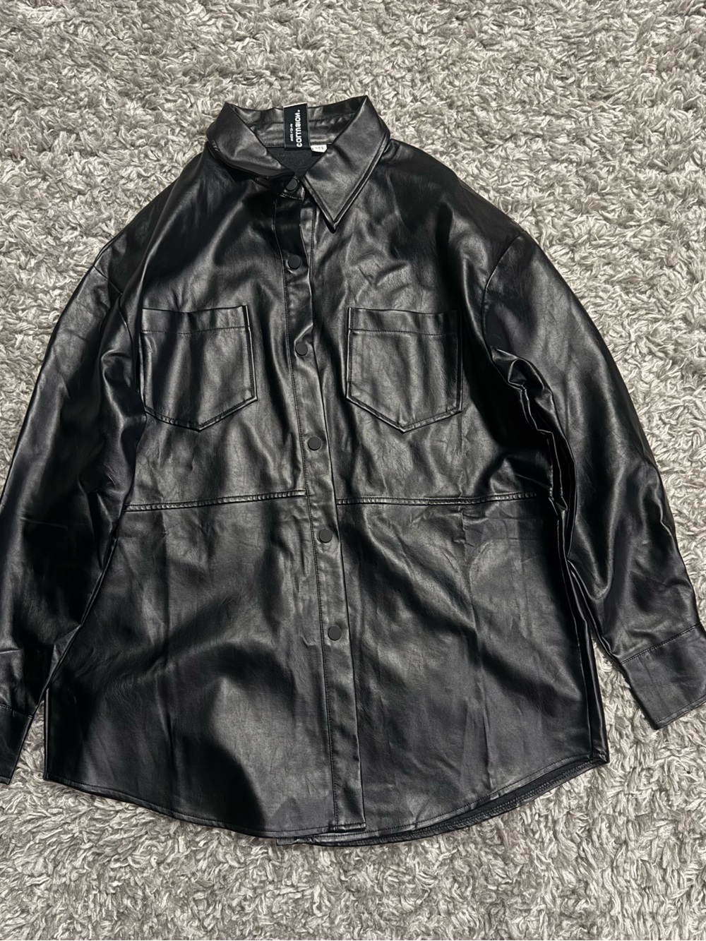 ASOS Black Faux Leather Button-Down Shirt Jacket